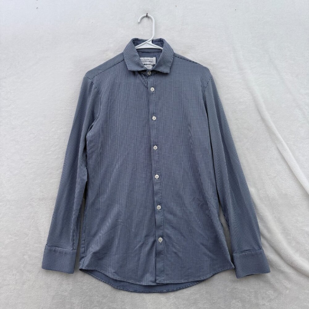 Mizzen Main Spinnaker Shirt Mens S Blue Plaid Trim Fit Stretch Business Casual